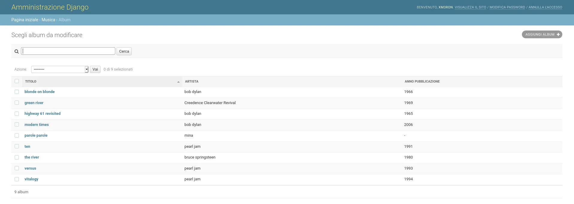 Backoffice Django Admin con ricerca testuale