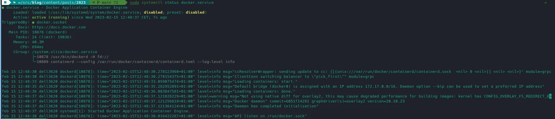 Docker status attivo