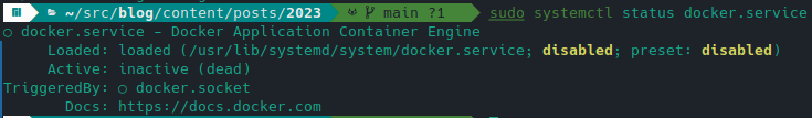 Docker status inattivo
