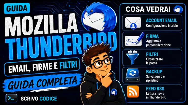 Thunderbird da zero: email, firme, filtri, backup e feed RSS