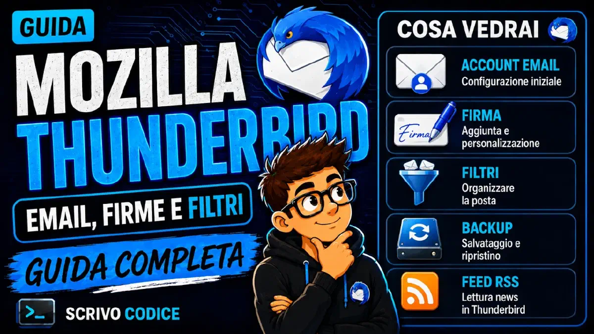 Thunderbird da zero: email, firme, filtri, backup e feed RSS