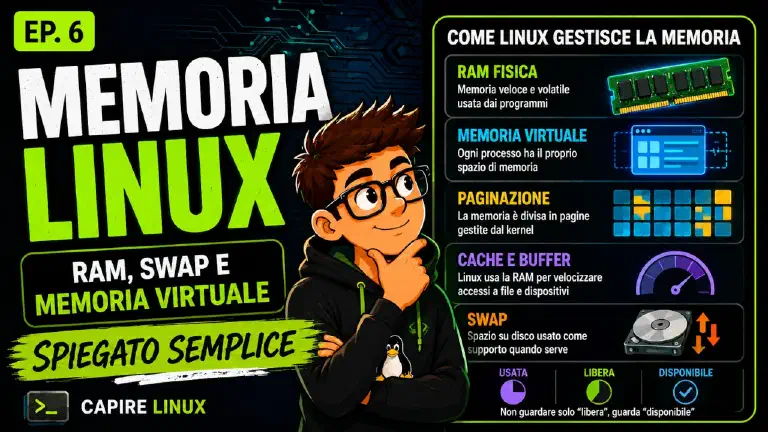 Memoria Linux spiegata semplice: RAM, swap e memoria virtuale