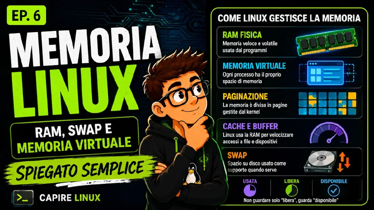 Memoria Linux spiegata semplice: RAM, swap e memoria virtuale
