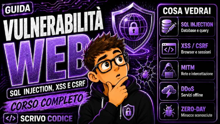 Vulnerabilità web: SQL Injection, XSS, CSRF, DDoS, MITM e zero-day spiegati semplice