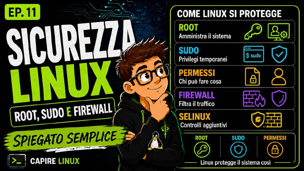 Sicurezza Linux spiegata semplice: root, sudo, permessi e firewall