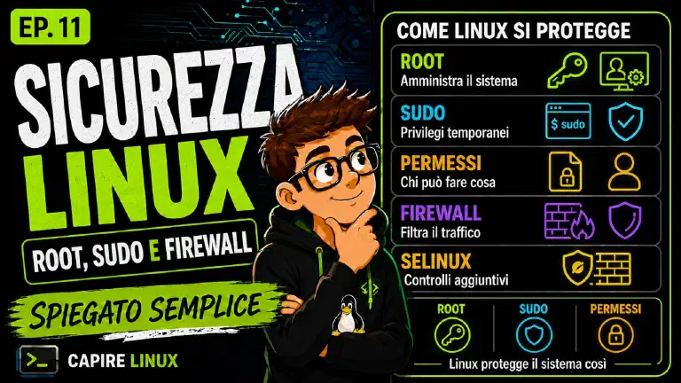 Sicurezza Linux spiegata semplice: root, sudo, permessi e firewall