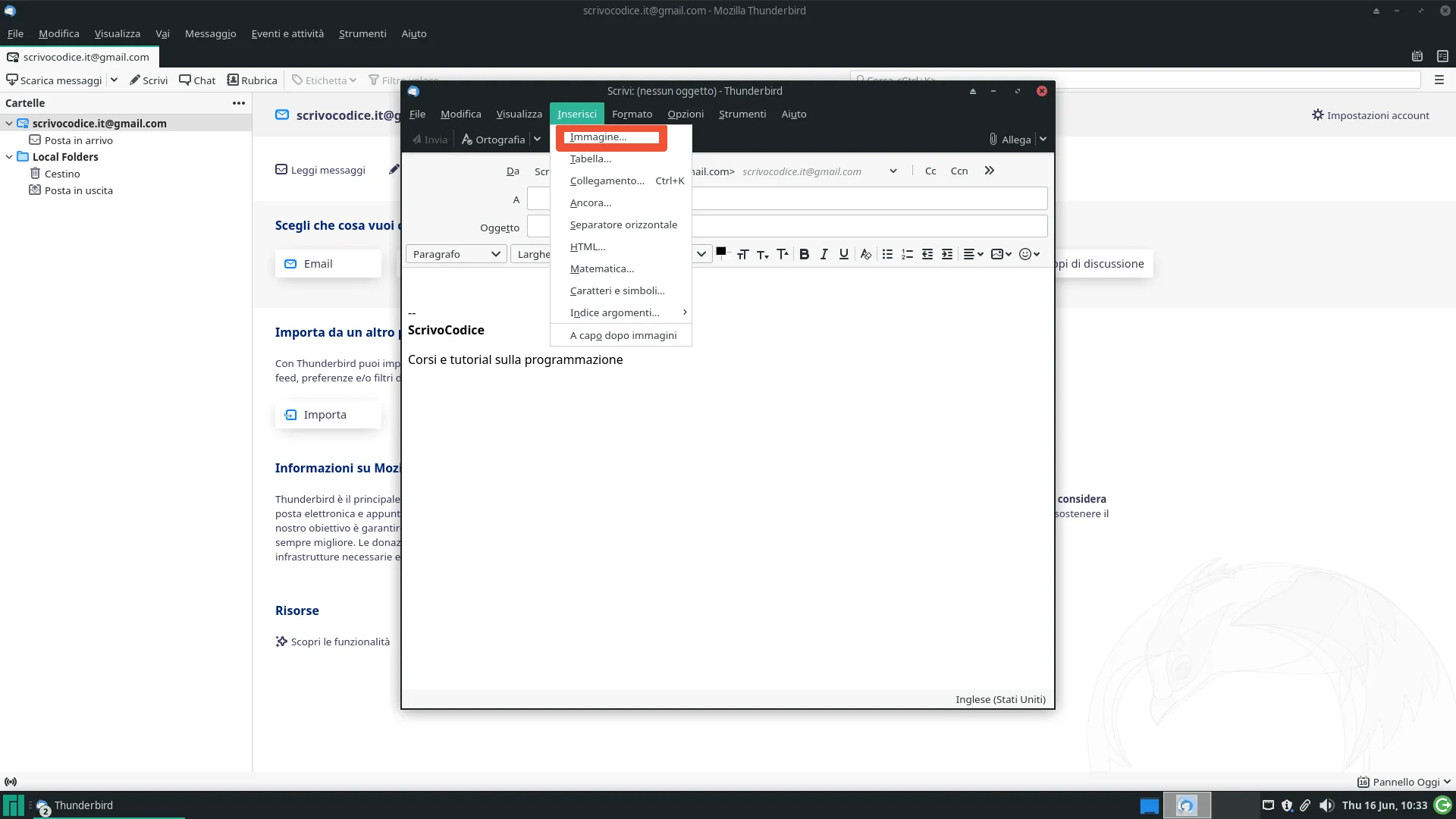 Thunderbird: Inserimento immagine non come allegato