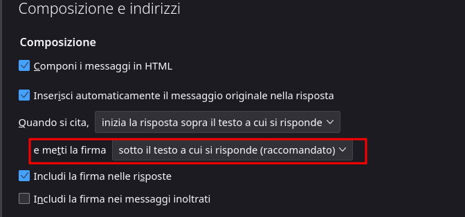 Selezione firma sotto il testo citato nelle risposte