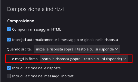 Selezione firma sopra il testo citato nelle risposte